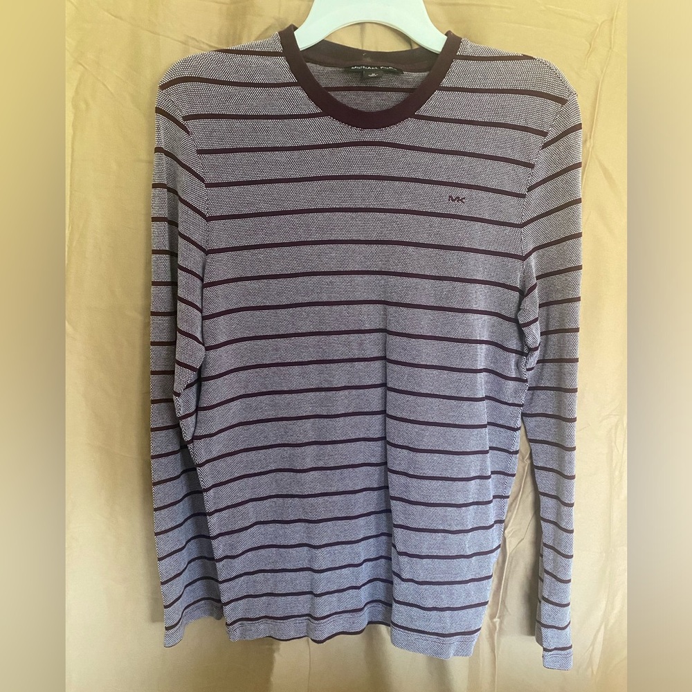 Michael Kors stripped maroon and white long sleeved shirt size medium